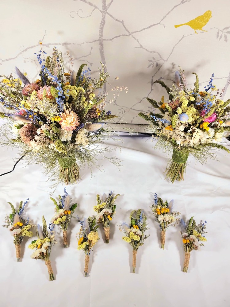 Dried-flower bridal bouquets